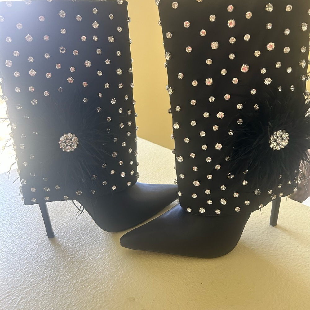 Embellished Black Stiletto Boots